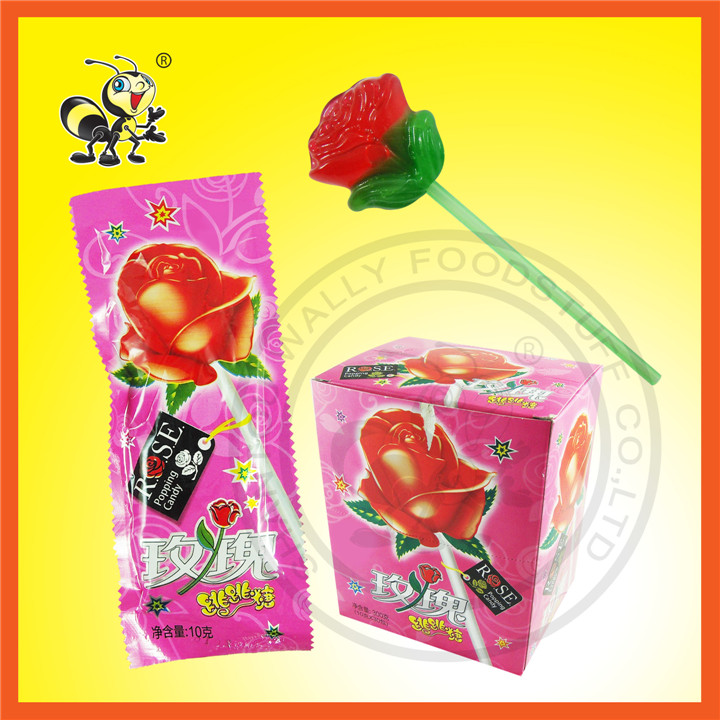 Rose Shape Candy Lollipop Candy With Popping Candy