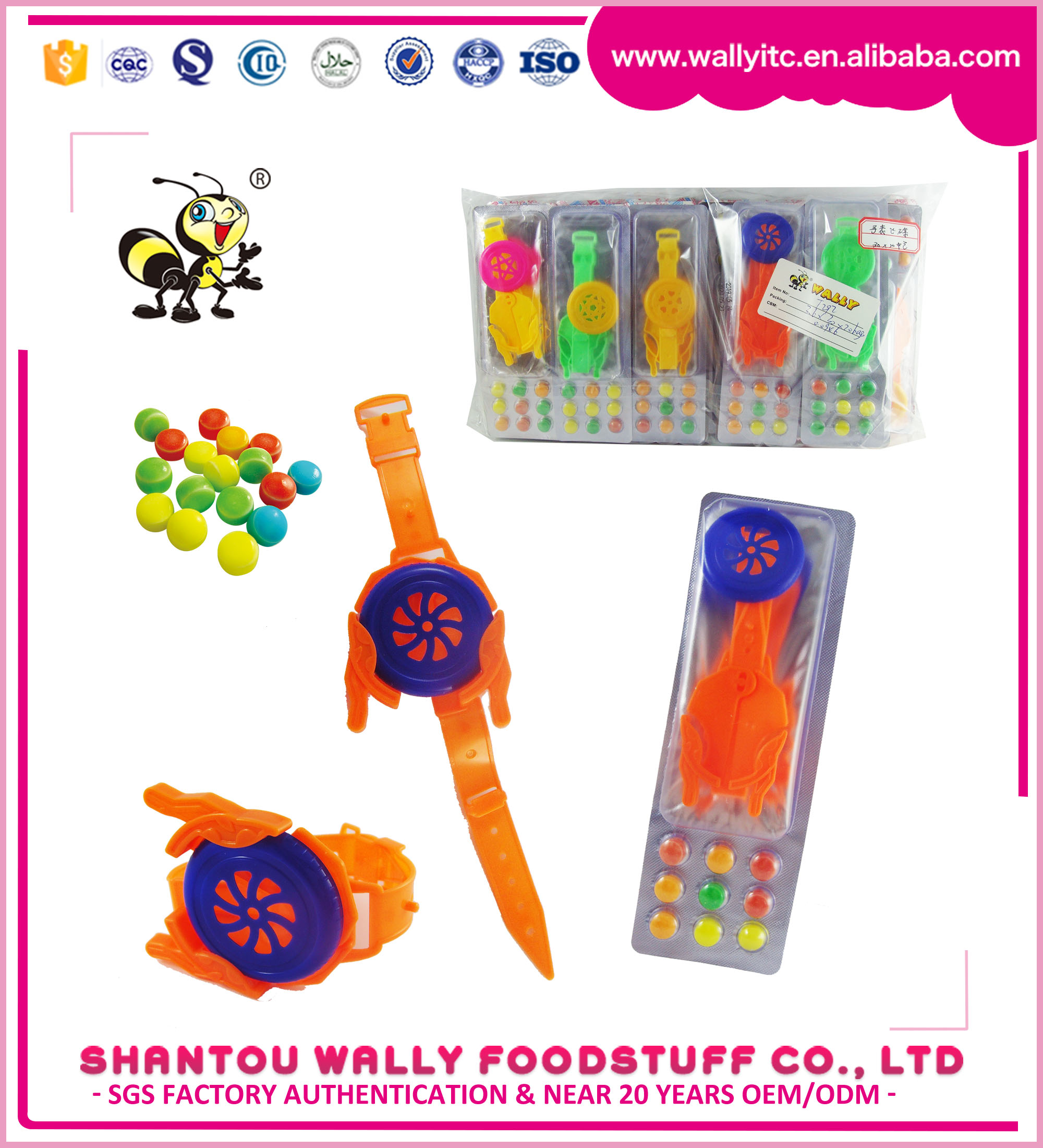 Watchband With Flying Disk And Compressed Candy
