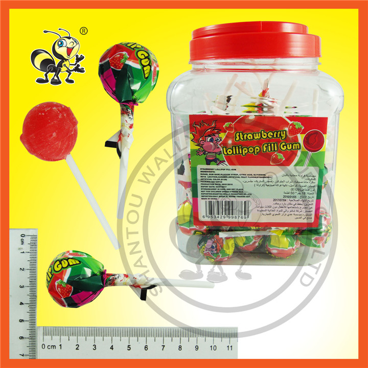 Bottle Packed Strawbery Lollipop Fill Gum
